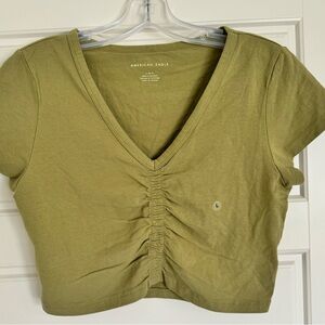 American Eagle Celery green‎ V neck cinch front cropped shirt NWT Size L